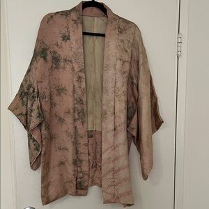 Elegant Pink and Brown Silk Kimono